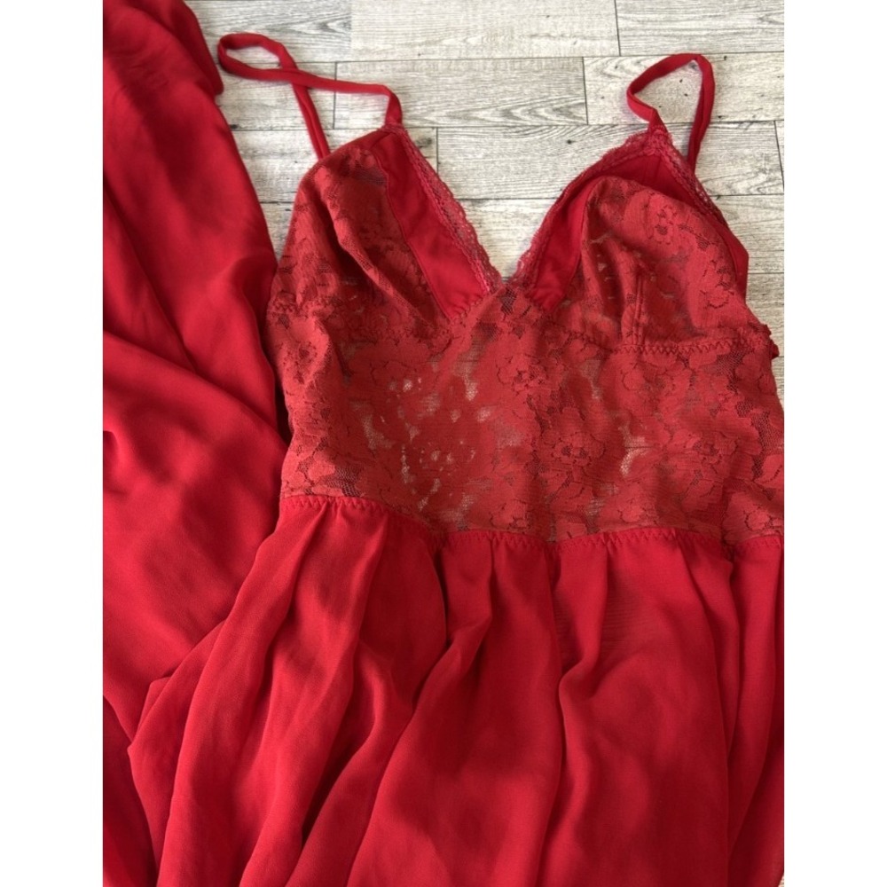 Vintage 1990s Frederick's Of Hollywood Red Lace Open Back Maxi Nightgown LARGE